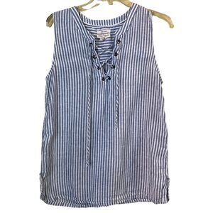 Christian Siriano Linen Striped Sleeveless Tunic Blouse Size Medium